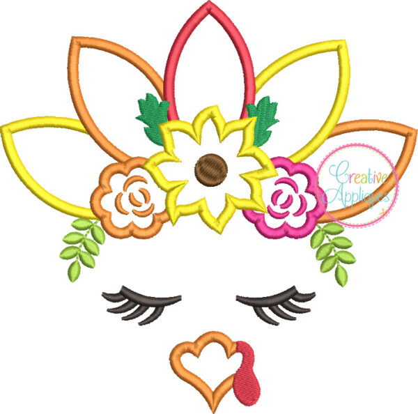 Turkey Face Flower Crown Applique - Image 2