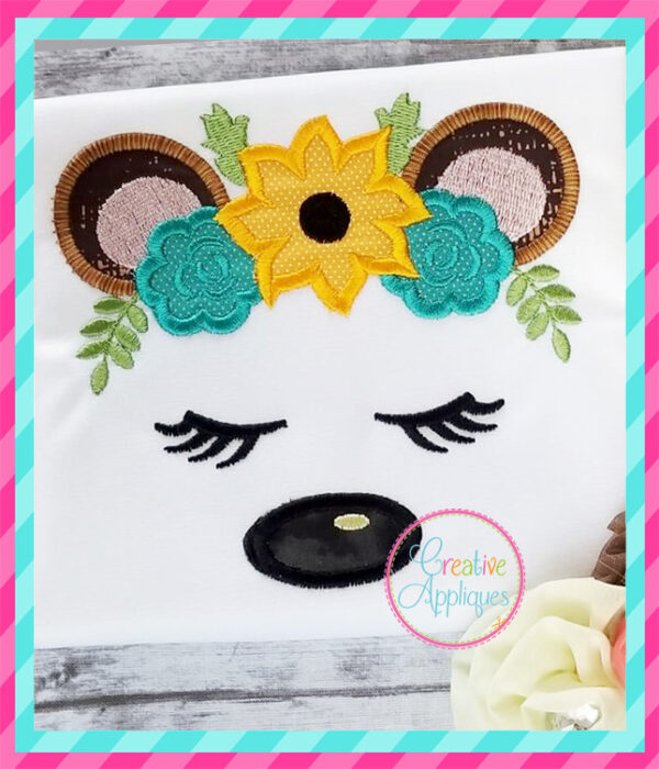 Fall Bear Floral Crown Applique