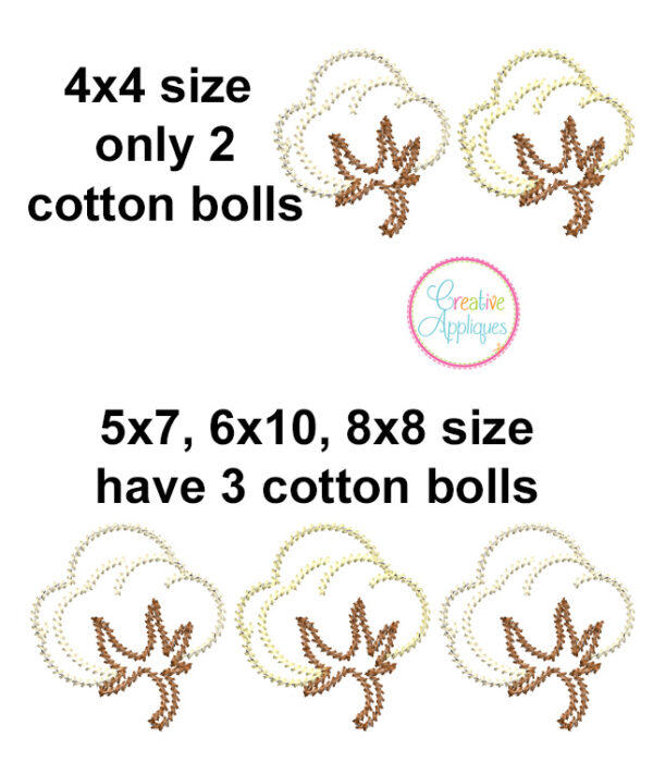 Cotton Boll Trio Vintage Stitch Applique - Image 3