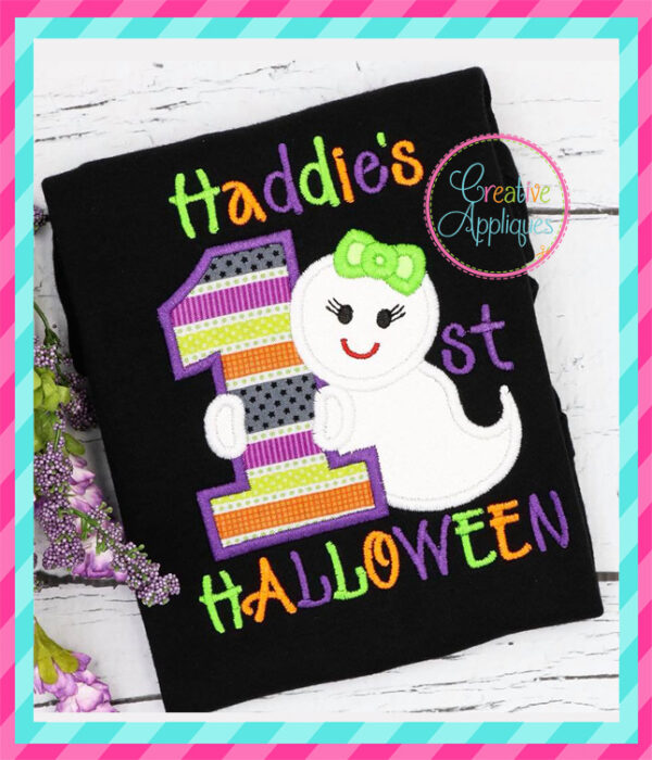 1st Halloween Girl Ghost Applique - Image 2