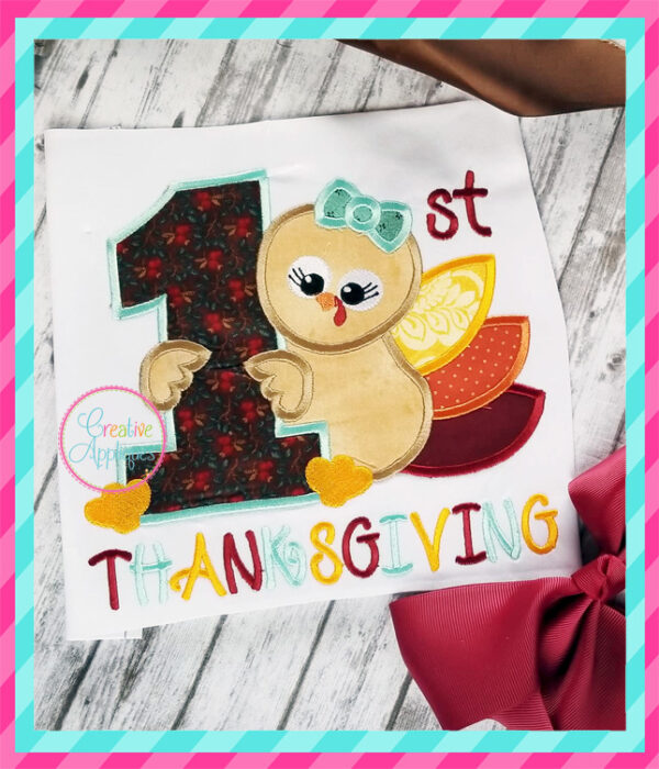 1st Thanksgiving Girl Turkey Applique - Image 2