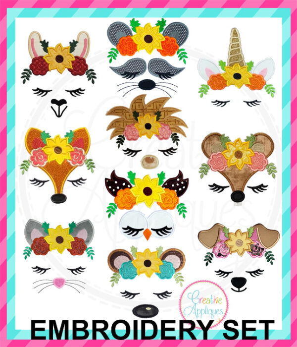 STORE PURCHASE - CAEDS03 Fall Animal Floral Crown Applique Set