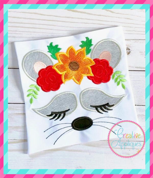 Fall Racoon Floral Crown Applique - Image 5