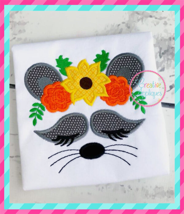 Fall Racoon Floral Crown Applique - Image 3