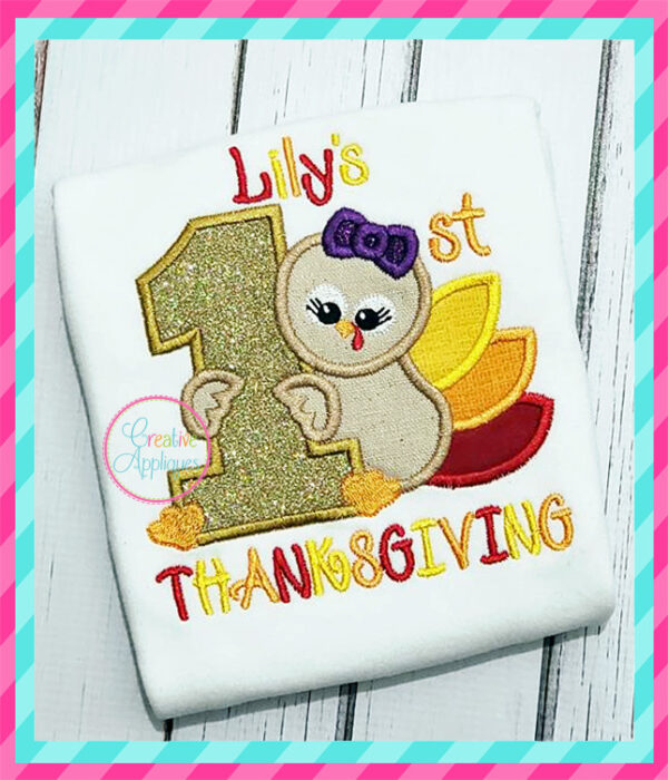 1st Thanksgiving Girl Turkey Applique - Image 3