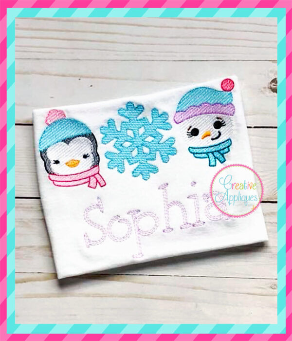 Sketch Penguin Snowflake Snow Girl Embroidery