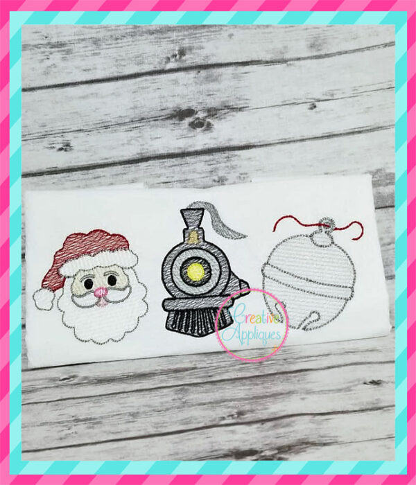 Sketch Santa Train Bell Embroidery