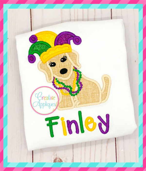 Girl Mardi Gras Dog Applique - Image 2