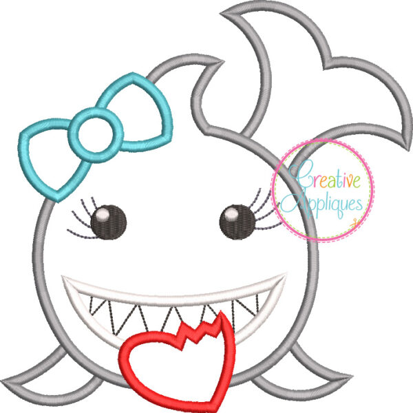 Valentine Girl Shark Applique - Image 2