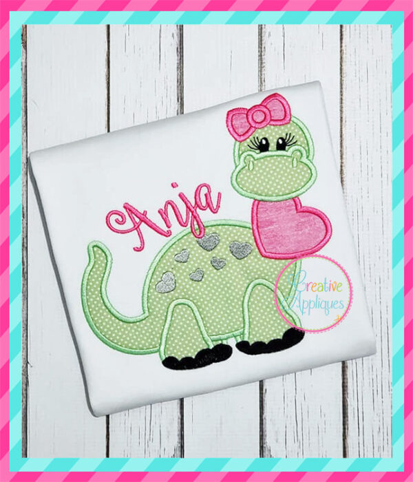 Valentine Girl Dinosaur Applique - Image 4