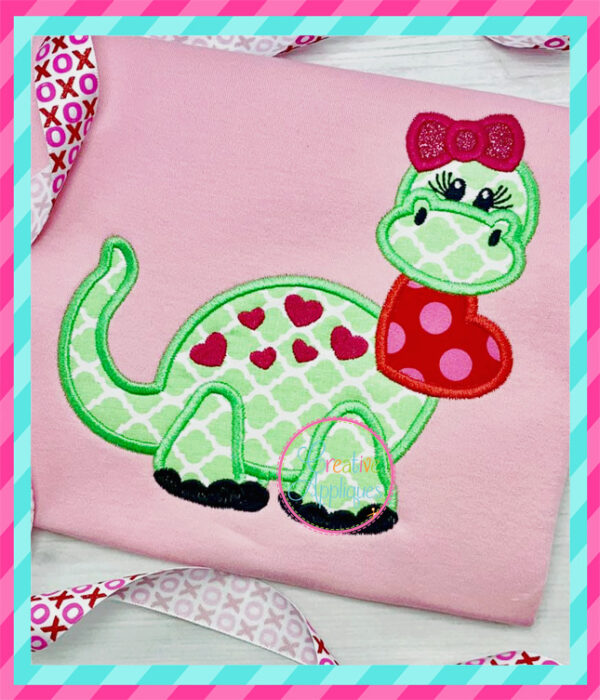 Valentine Girl Dinosaur Applique - Image 3