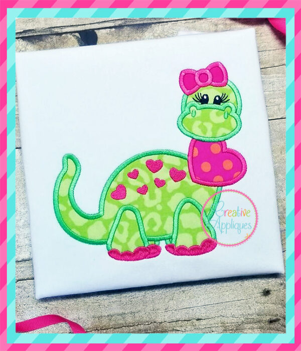 Valentine Girl Dinosaur Applique