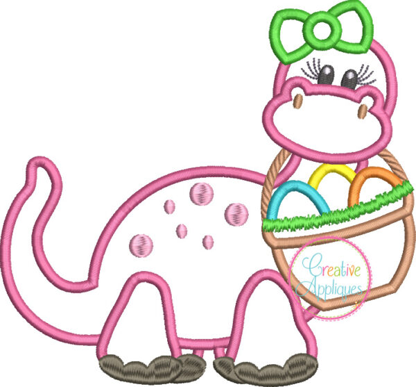 Girl Dinosaur Easter Eggs Basket Applique - Image 2