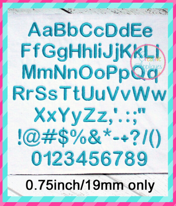 Basic Embroidery Font - 3/4 inch/19mm only