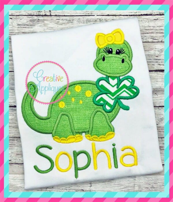 Girl Dinosaur Shamrock Applique - Image 6