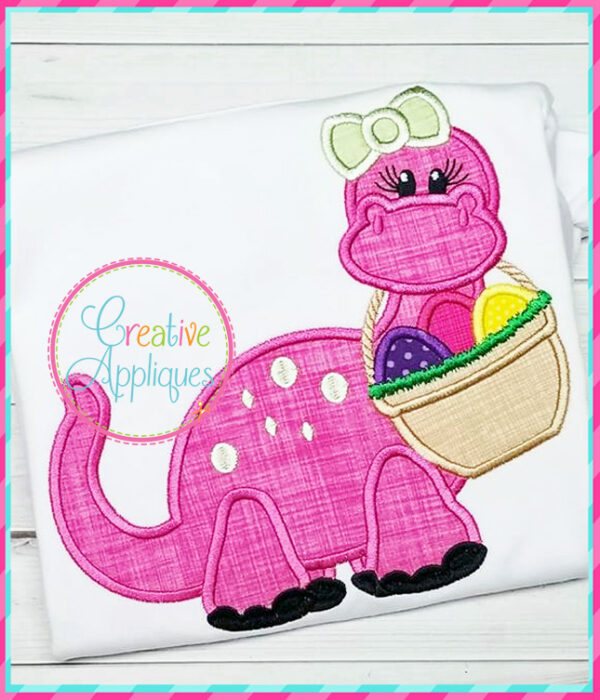 Girl Dinosaur Easter Eggs Basket Applique - Image 3