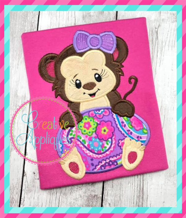 Girl Monkey Egg Applique