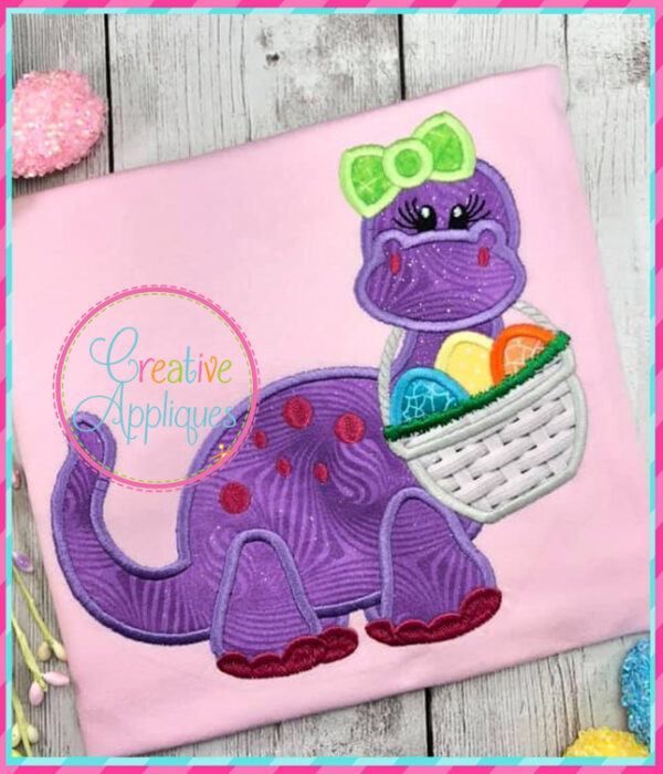 Girl Dinosaur Easter Eggs Basket Applique