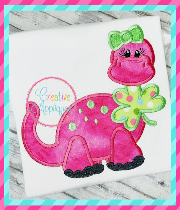 Girl Dinosaur Shamrock Applique