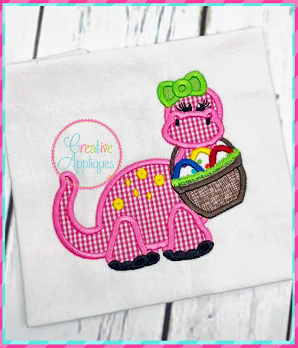 Girl Dinosaur Easter Eggs Basket Applique - Image 5