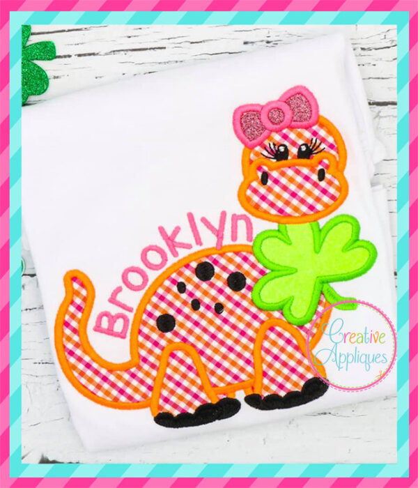 Girl Dinosaur Shamrock Applique - Image 3