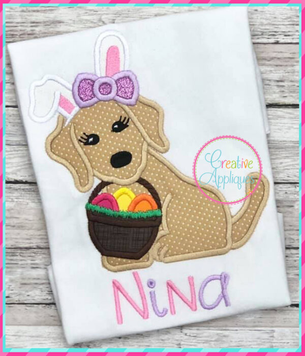 Girl Easter Dog Applique