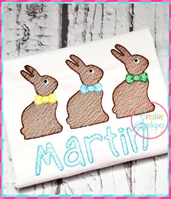 Sketch Stitch Bunny Trio Embroidery - Image 3