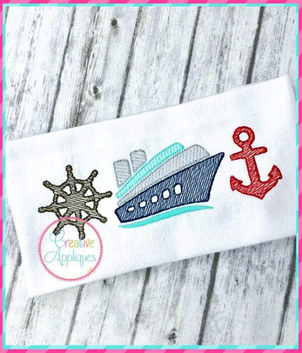 Sketch Ship Wheel Anchor Embroidery