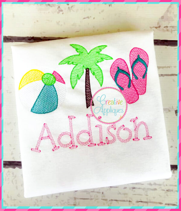 Sketch Beach Ball Tree Flip Flops Embroidery - Image 2