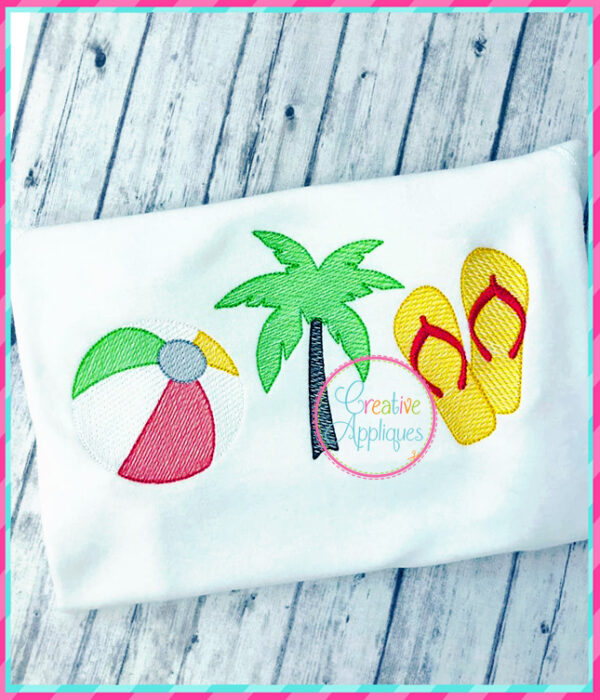 Sketch Beach Ball Tree Flip Flops Embroidery