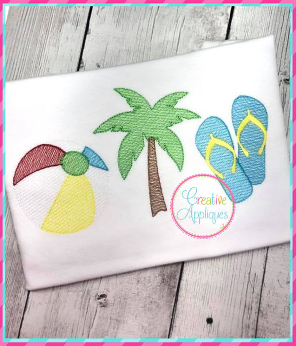 Sketch Beach Ball Tree Flip Flops Embroidery - Image 3