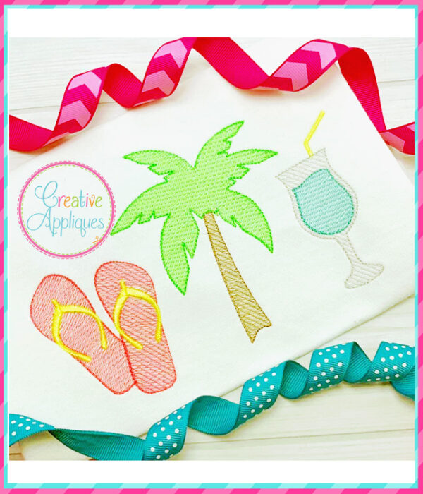 Sketch Flip Flops Tree Drink Embroidery - Image 2