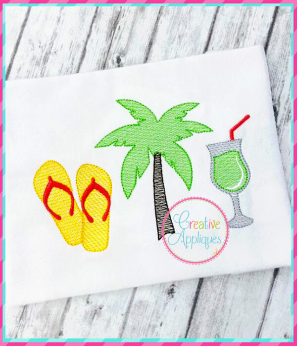 Sketch Flip Flops Tree Drink Embroidery