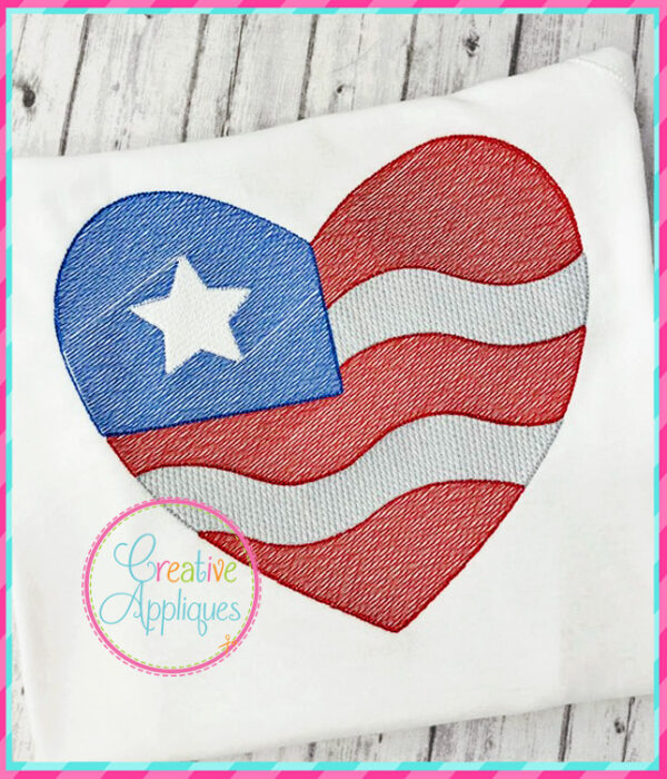 Sketch Star Heart Flag Embroidery