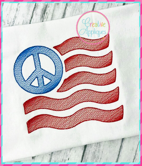 Sketch Flag with Peace Symbol Embroidery