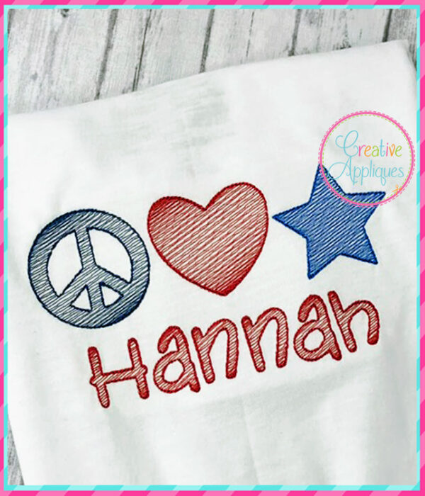 Sketch Peace Heart Star Embroidery