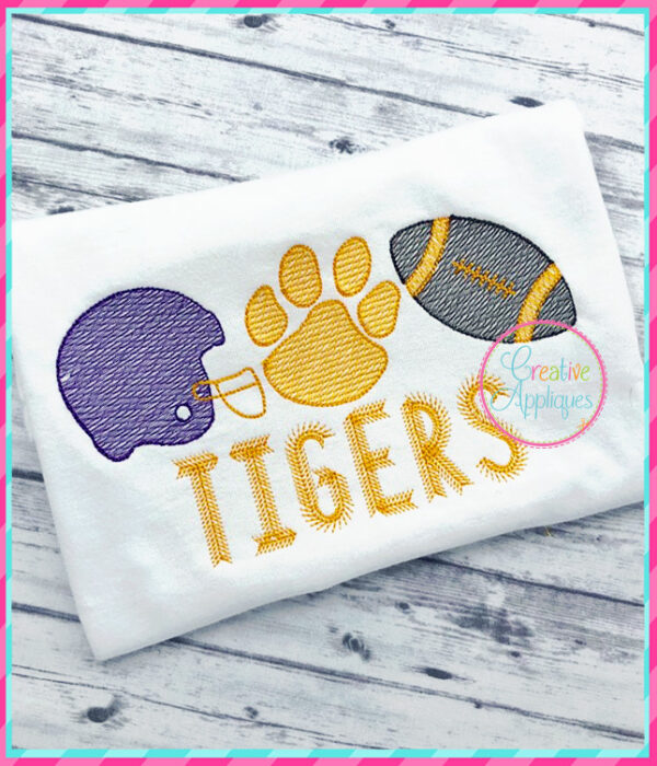 Sketch Stitch Football Tiger Paw Embroidery - Image 2