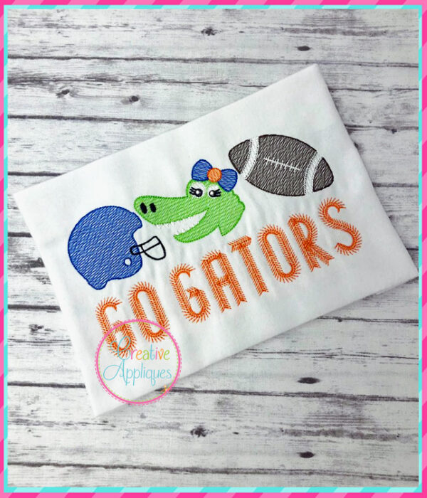 Sketch Stitch Girl Alligator Football Embroidery - Image 2