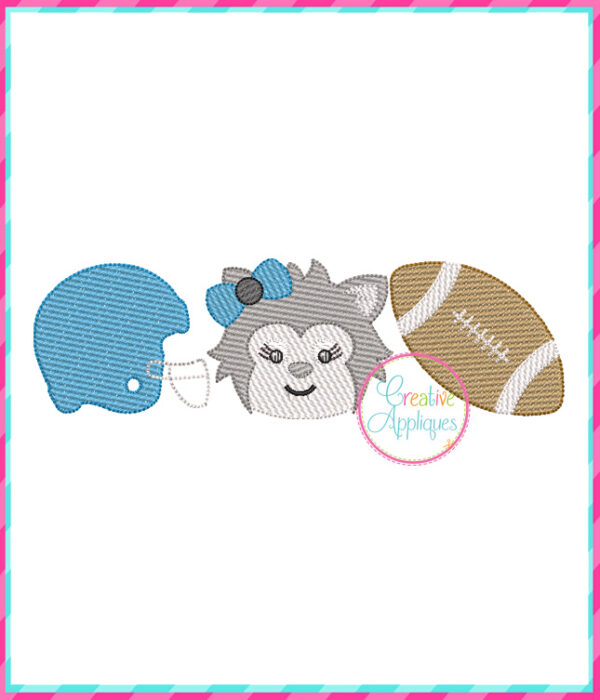 Sketch Stitch Girl Wolf Football Embroidery