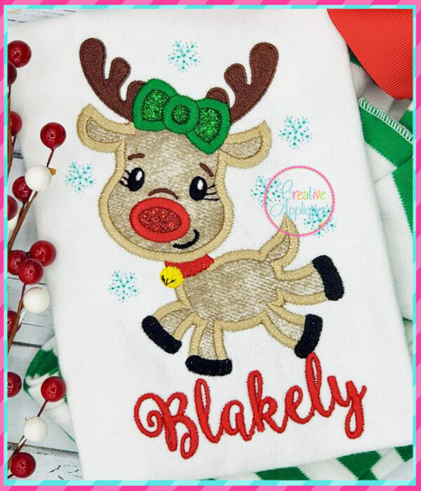 Flying Girl Reindeer Applique - Image 3