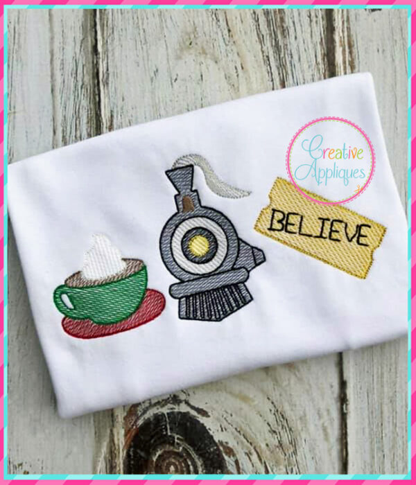 Sketch Stitch Hot Chocolate Train Ticket Embroidery - Image 3