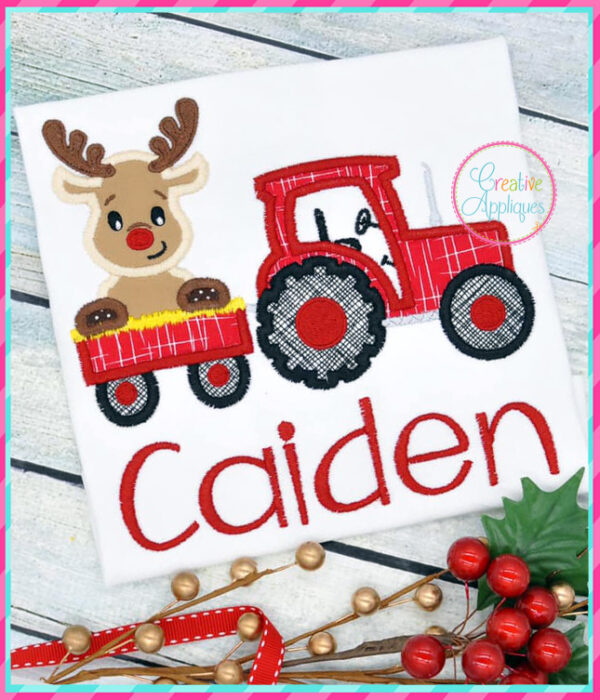 Tractor Reindeer Applique