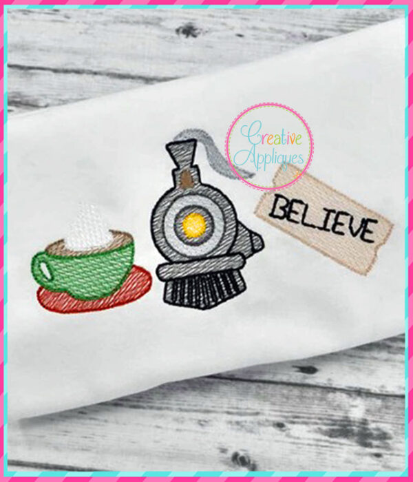 Sketch Stitch Hot Chocolate Train Ticket Embroidery - Image 2