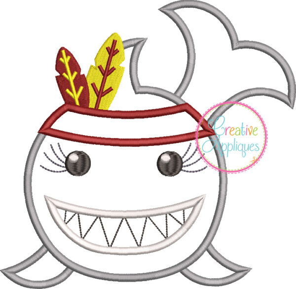 Girl Indian Shark Applique - Image 2