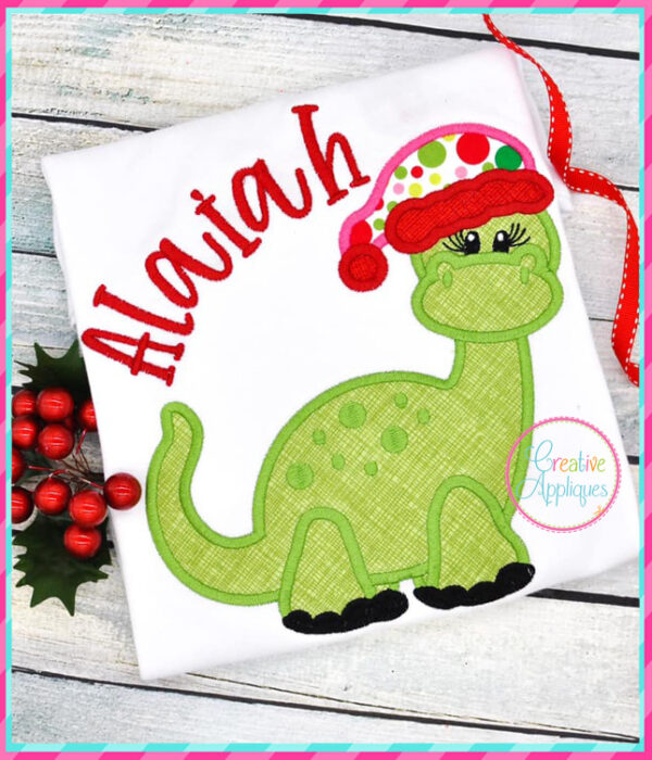 Girl Dinosaur Santa Applique