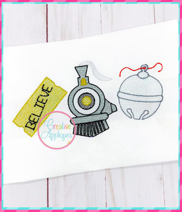 Sketch Stitch Ticket Train Bell Embroidery