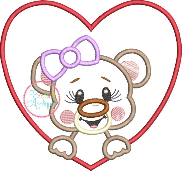 Girl Bear Heart Applique - Image 2