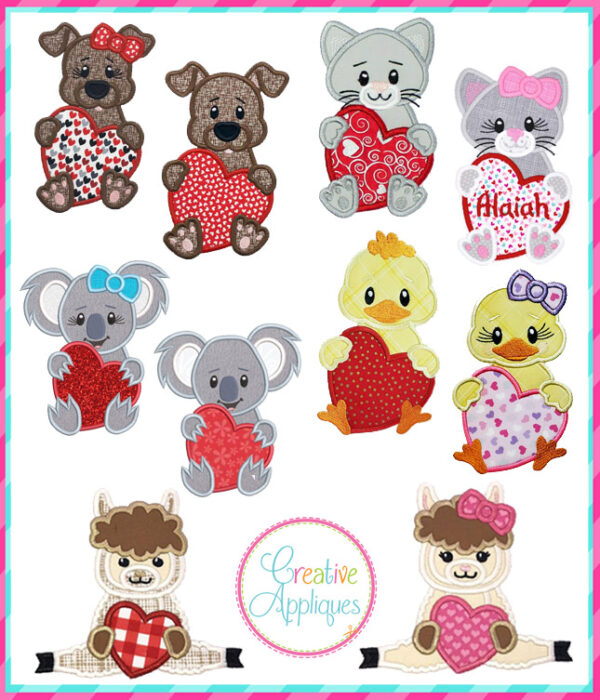 Valentine Animal Heart Applique Set