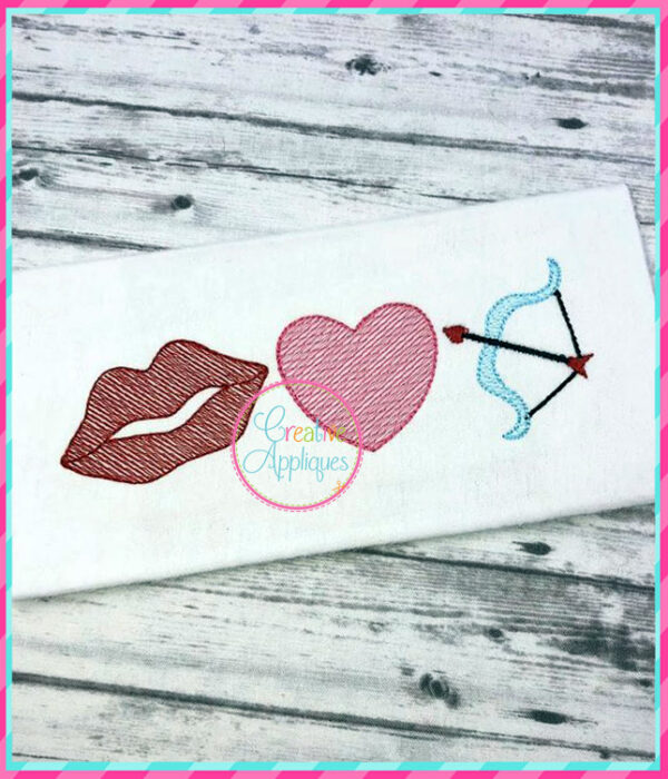 Sketch Stitch Lips Heart Bow and Arrow Embroidery