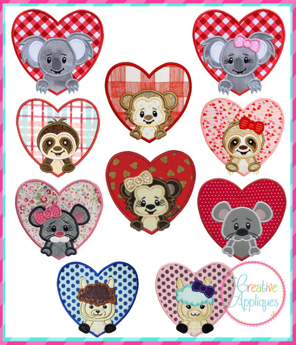 Valentine Animal Heart Applique Set 2